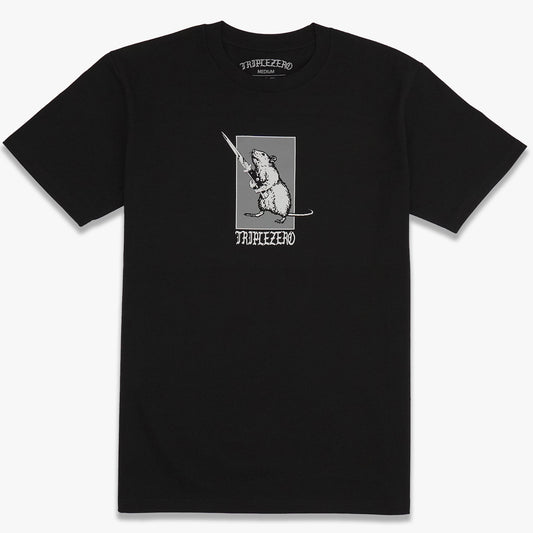 black tshirt with grey print of a mouse 